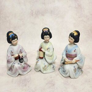 3 Vintage 6" Tall Seizan Geisha Women Kneeling CP Fine Art Figurines